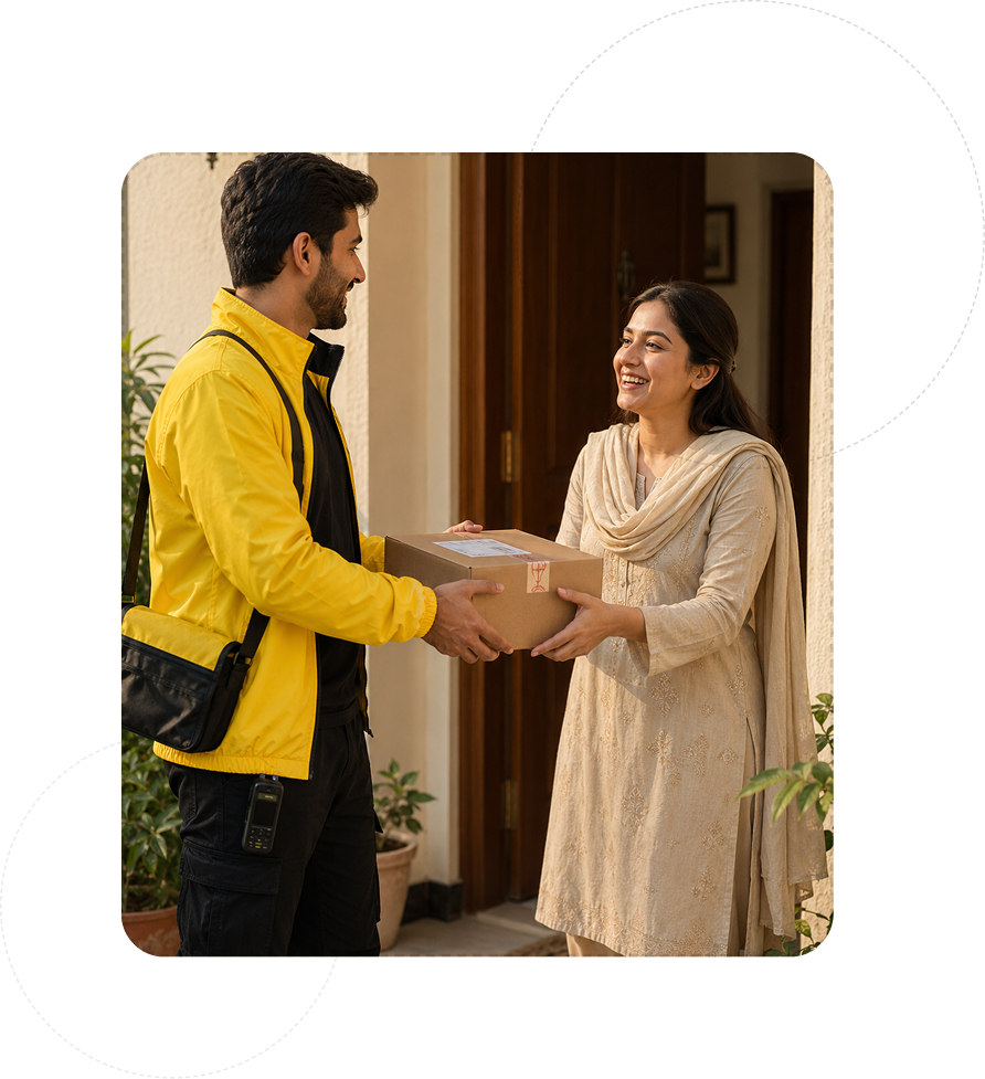 Courier delivering a package to a customer